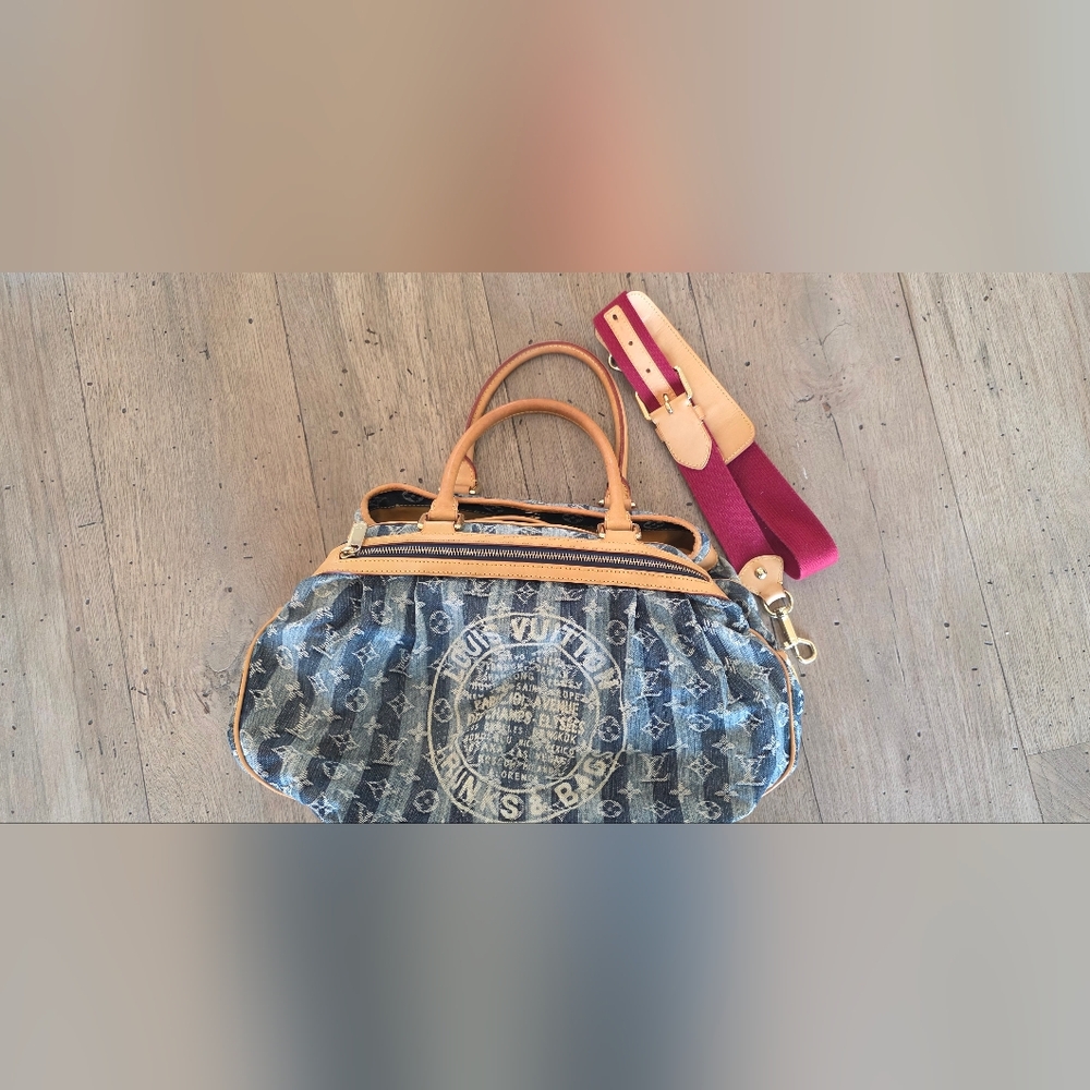 Louis Vuitton Denim Cabas RAYE GM Monogram Satchel with Strap